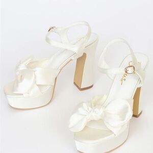 Lulu's Cream Chunky Heel Platform Sandals